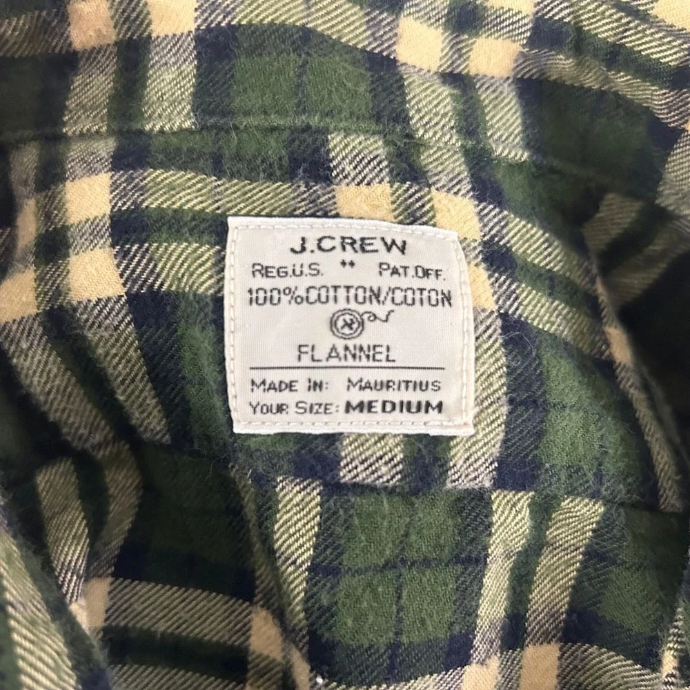 J. Crew Medium Vintage  Flannel Work Shirt Green Yellow Plaid 100% Cotton Mens